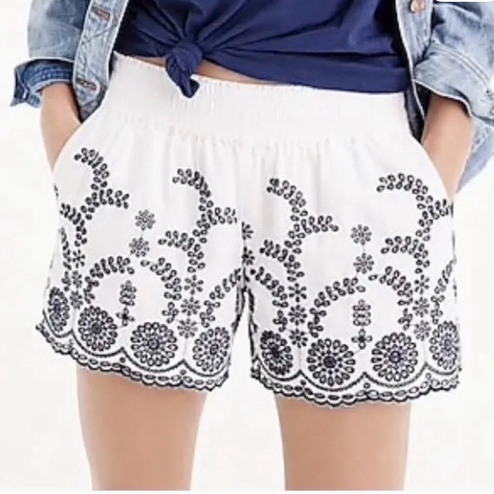 J. Crew White Shorts with Black Embroidery Size XXS